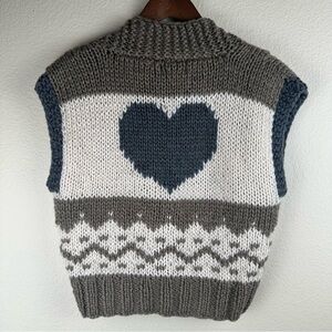 Vintage Knit Snowflake Heart Zipper Sweater Vest Chunky Nordic Winter Cottage